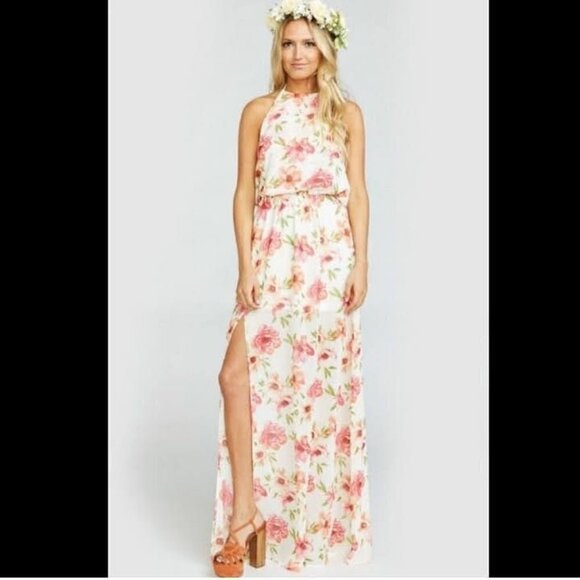 Show Me Your Mumu Heather Halter Maxi Dress In Pink Poppi Bridesmaids Floral S - Picture 1 of 12